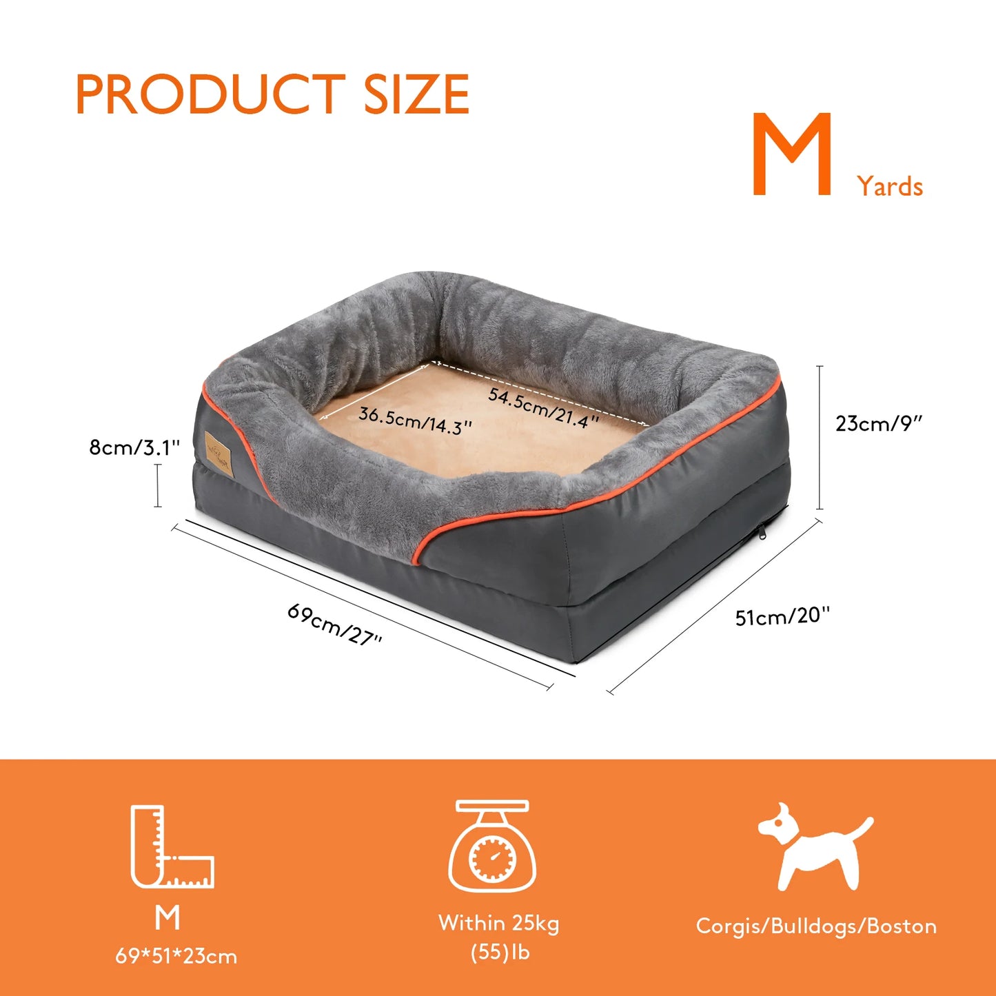 BINGOPAWCN Orthopedic Memory Foam Waterproof Dog Bed With Bolstered Edges