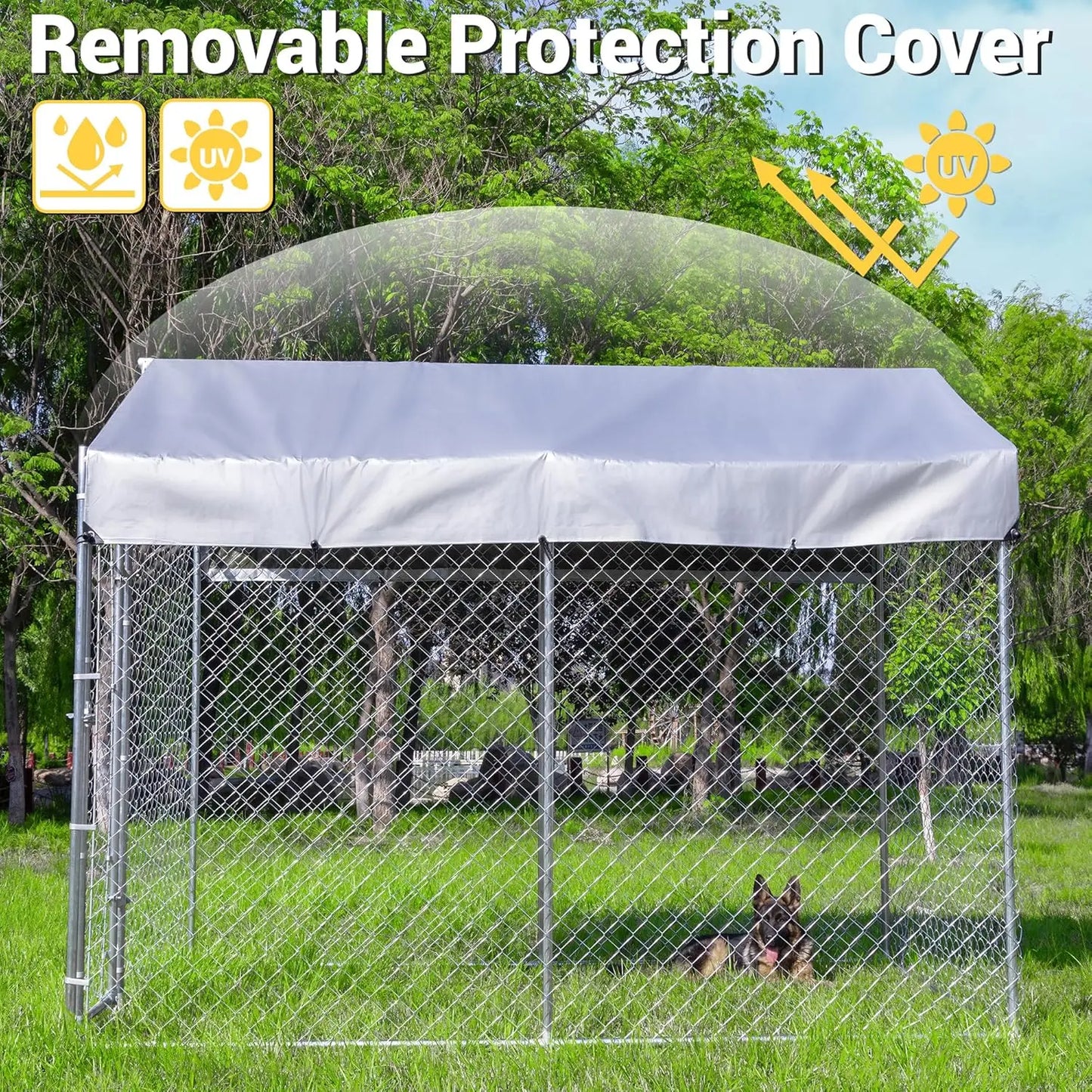 Outdoor Dog Kennel With Roof And Galvanized Chain Link