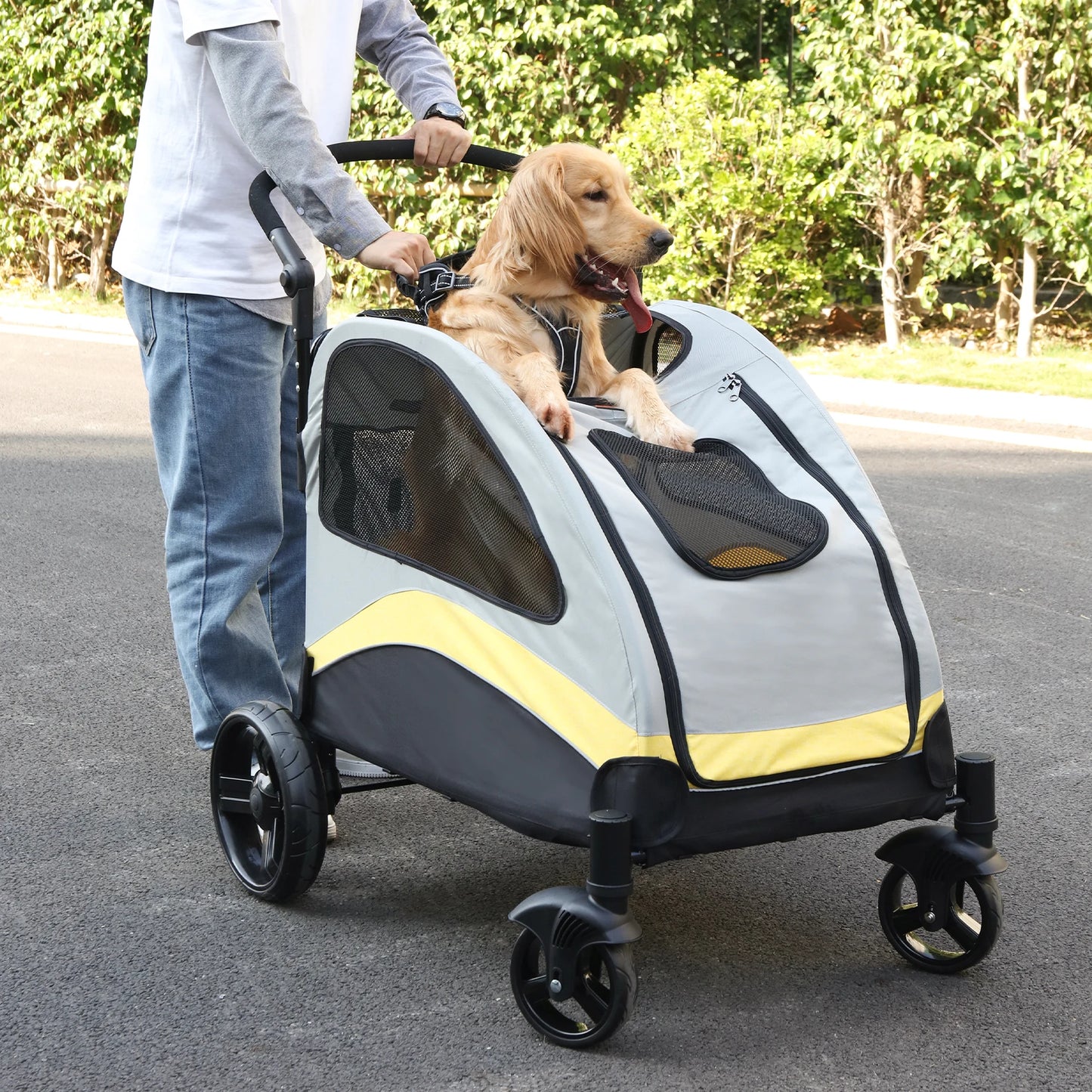 Foldable Portable Dog Stroller For Large Dogs Breathable Carrier