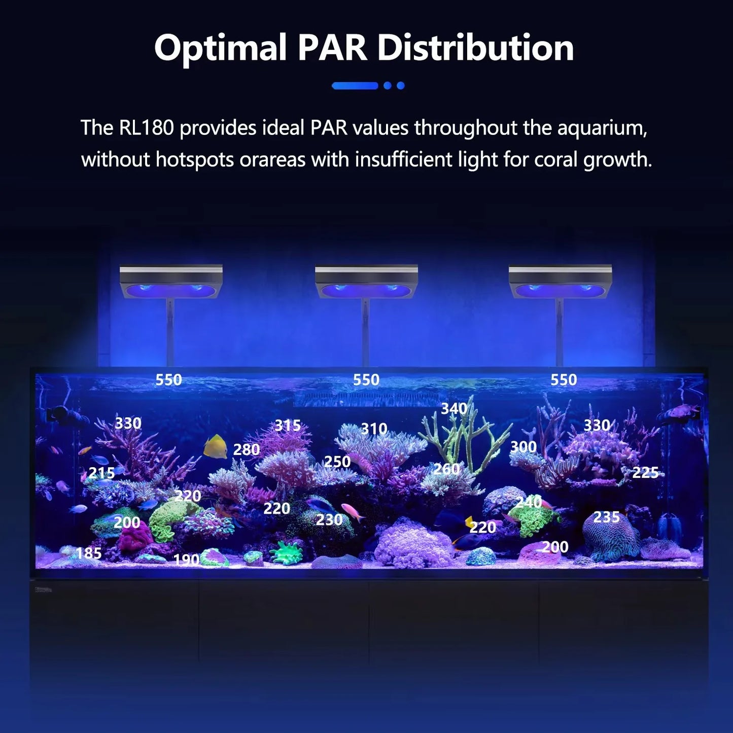 PopBloom RL180 WiFi LED Aquarium Light Full Spectrum 180W Reef