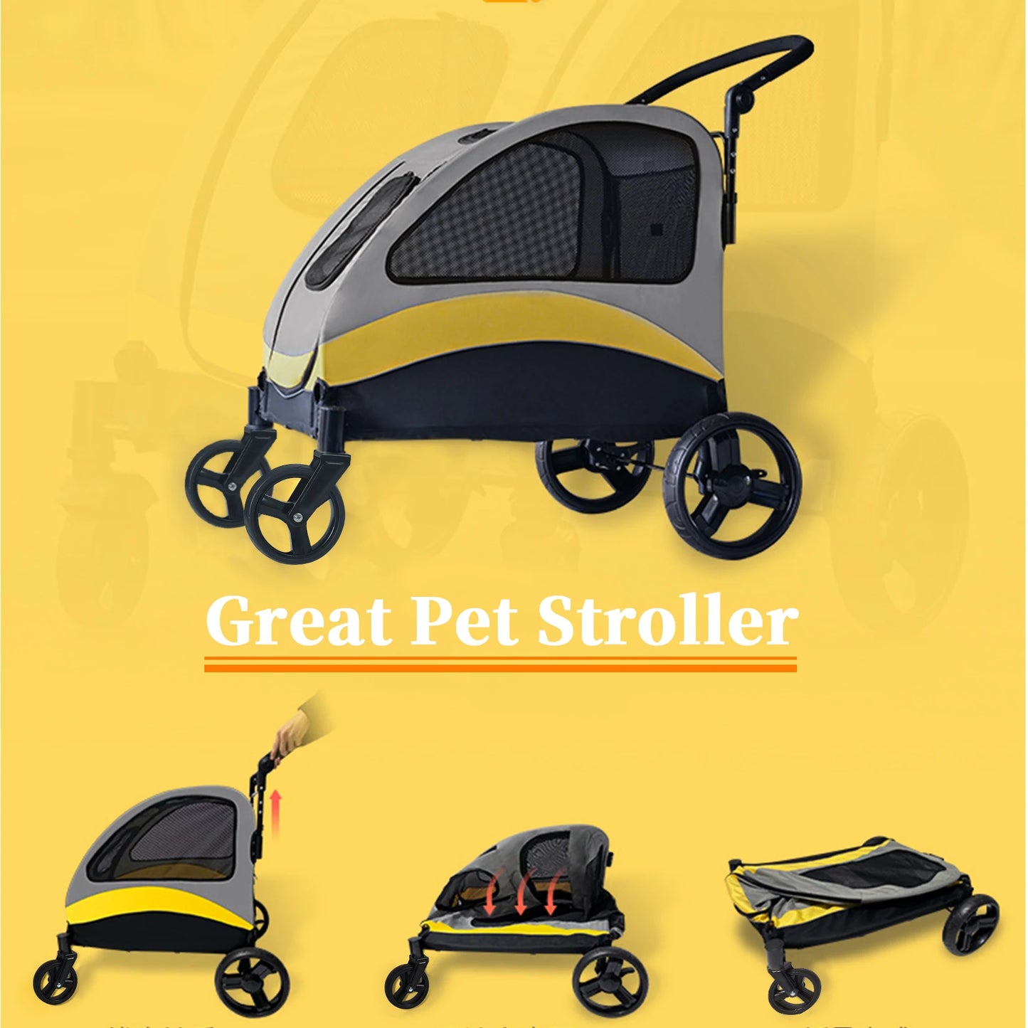 Foldable Portable Dog Stroller For Large Dogs Breathable Carrier