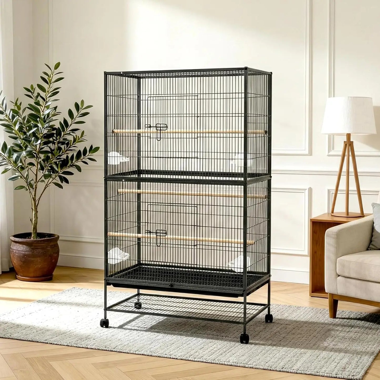 HiMISSCN Bird Cage With Rolling Storage Stands And Feed Bowls
