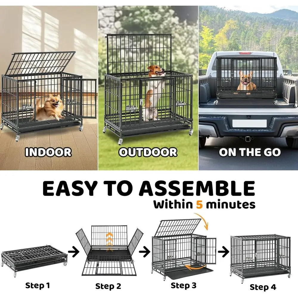 Heavy Duty Stackable Dog Crate With Lockable Door And Tray