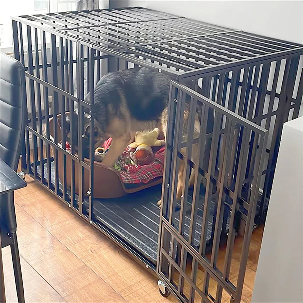 BORWARTH Heavy Duty Dog Crate With Lockable Wheels And Tray