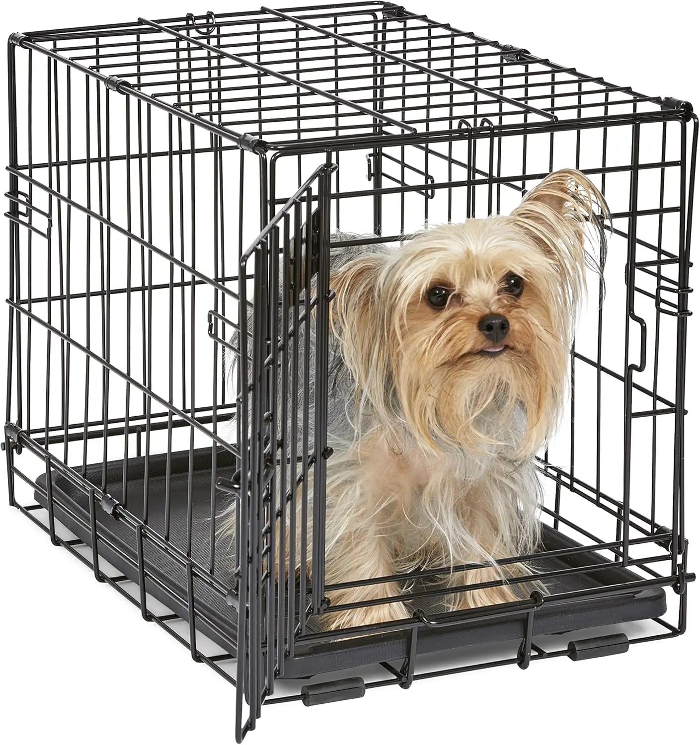 Folding Dog Crate With Divider Secure Latches And Leak-Proof Tray