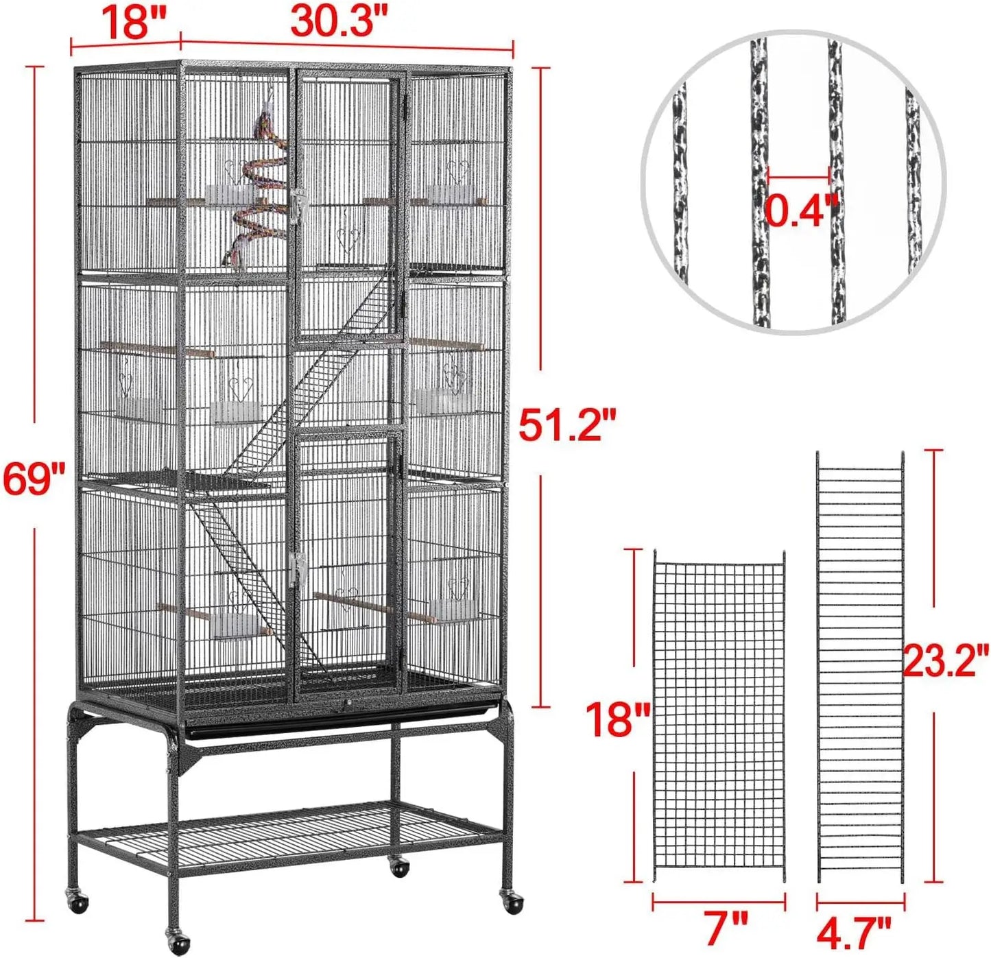 Metal Bird Cage For Parrots Cockatiels Conures Parakeets Lovebirds