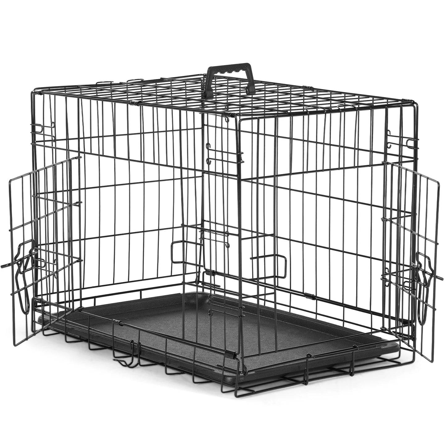 JHK Double Door Folding Metal Wire Dog Cage With Leakproof Pan