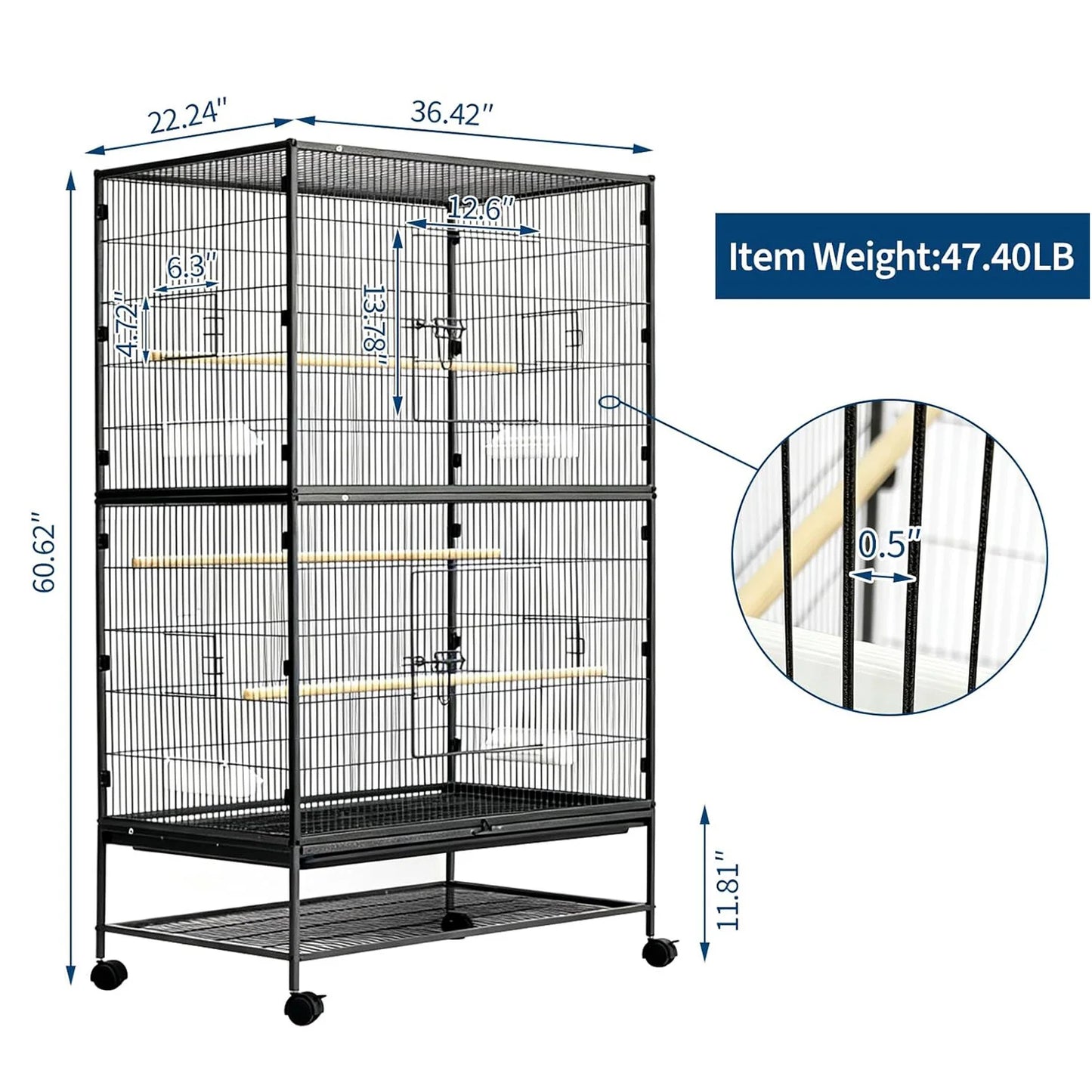 HiMISSCN Bird Cage With Rolling Storage Stands And Feed Bowls