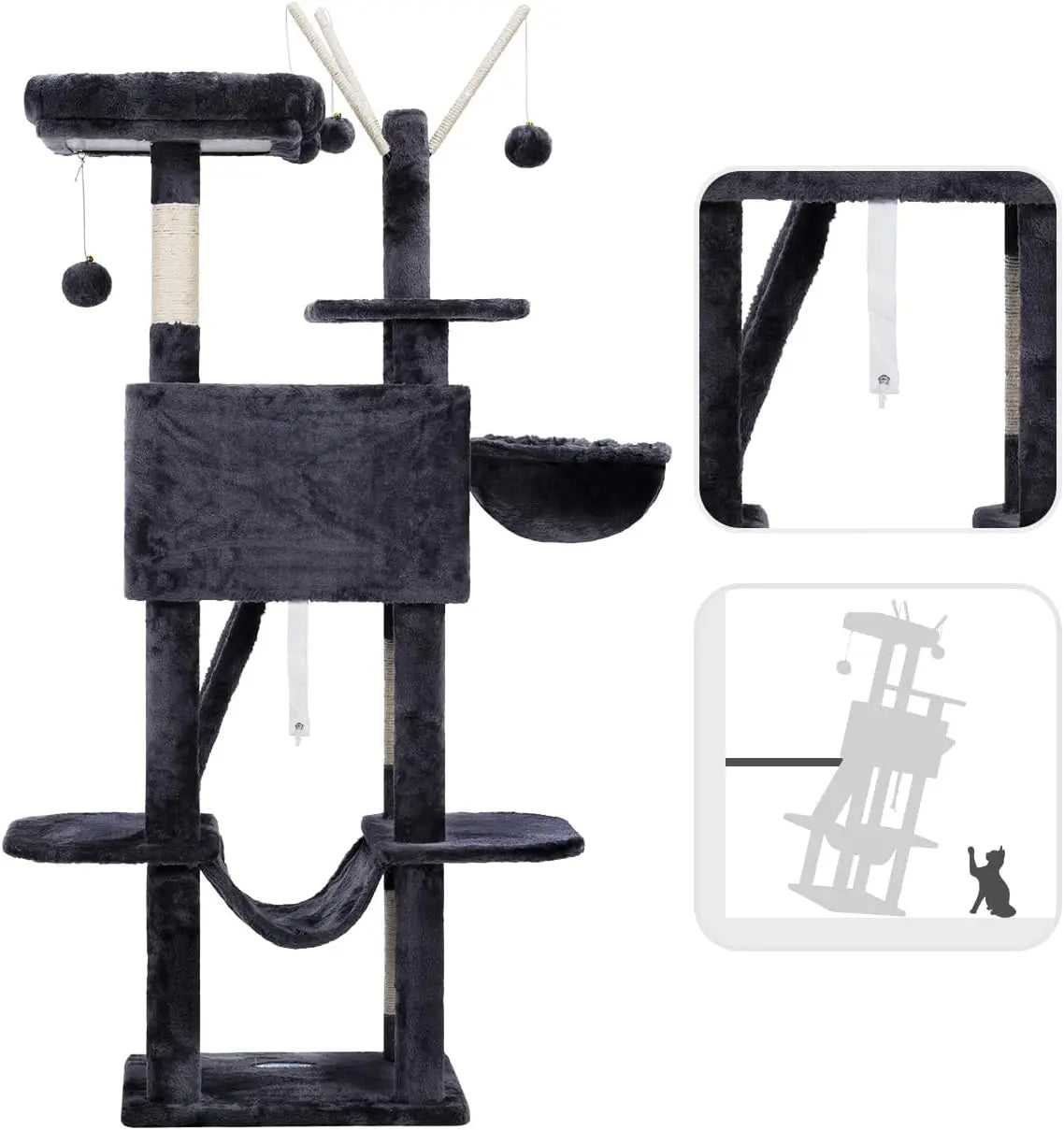 Cat Tree With Padded Bed And Hammocks For Indoor Cats