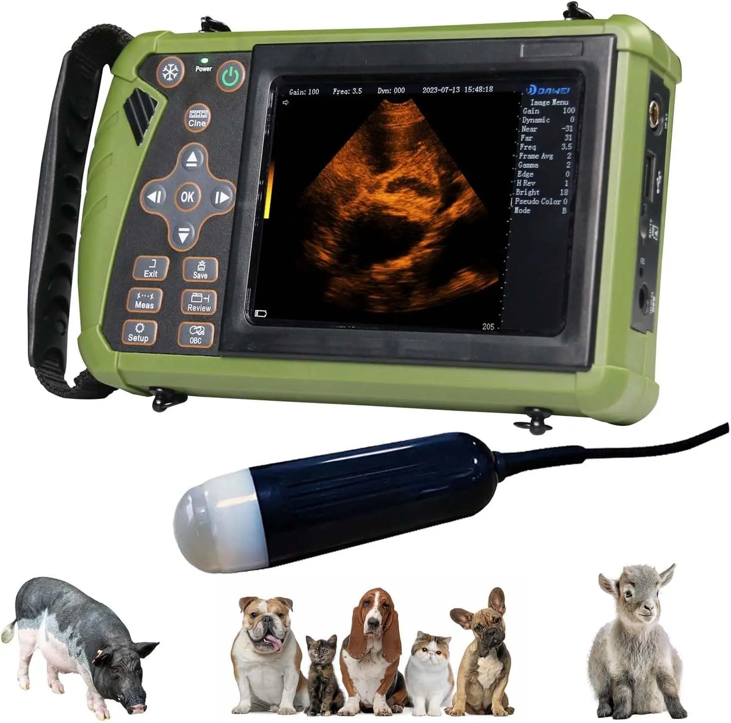 DAWEI Portable Veterinary Ultrasound Scanner for Pregnancy 3.5MHz Convex Probe
