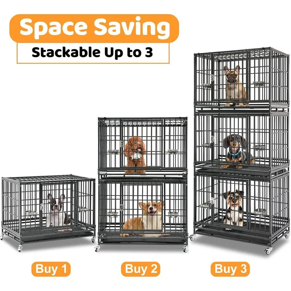 Heavy Duty Stackable Dog Crate With Lockable Door And Tray