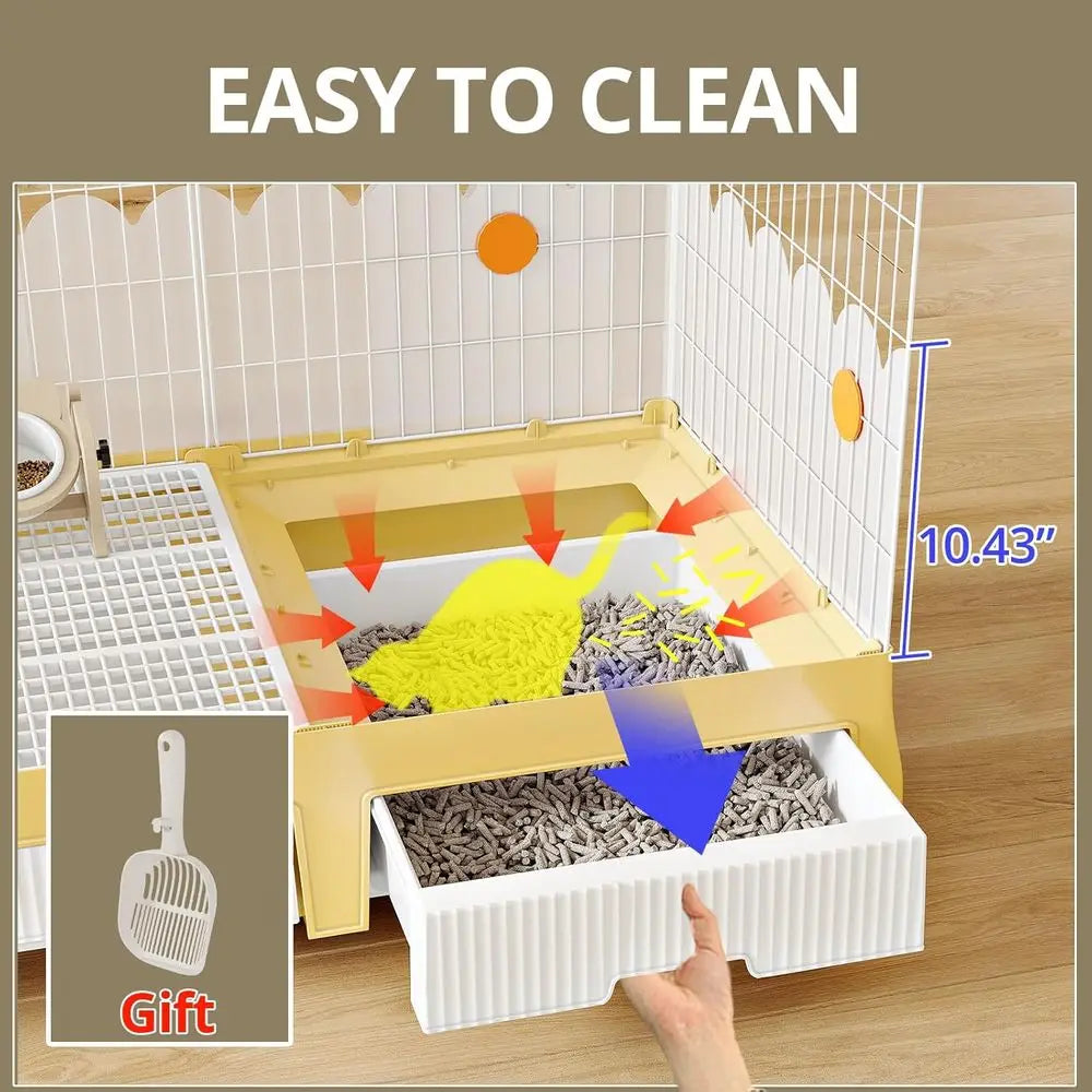 Cat Cage With Litter Box On Wheels For Three Cats Enclosure
