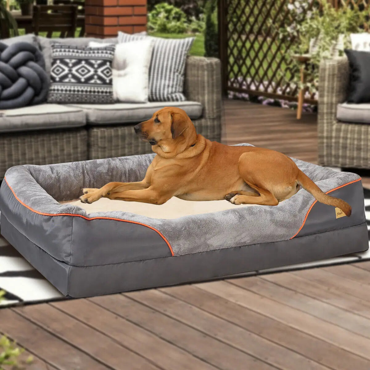 BINGOPAWCN Orthopedic Memory Foam Waterproof Dog Bed With Bolstered Edges