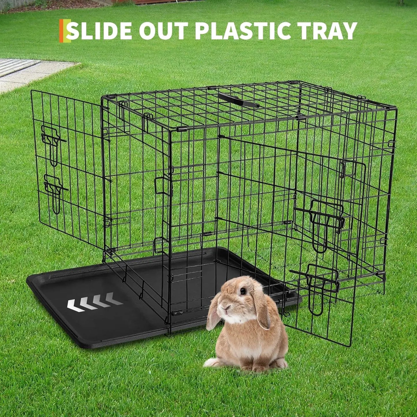 HiMISS Folding Rabbit Cage With Slide Out Tray And Doors