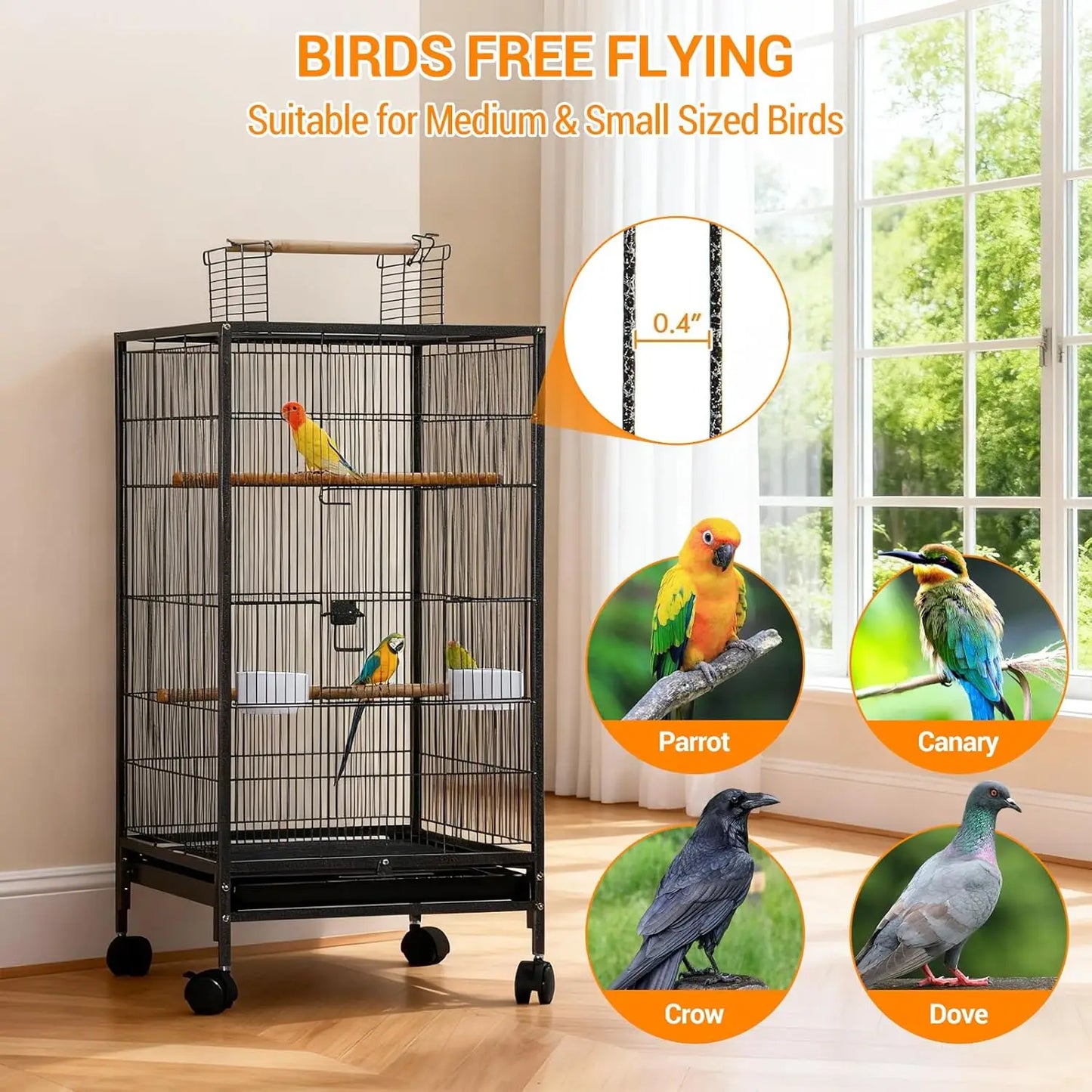 HiMISSCN Open-Top Bird Cage With Rolling Stand And Tray Budgie