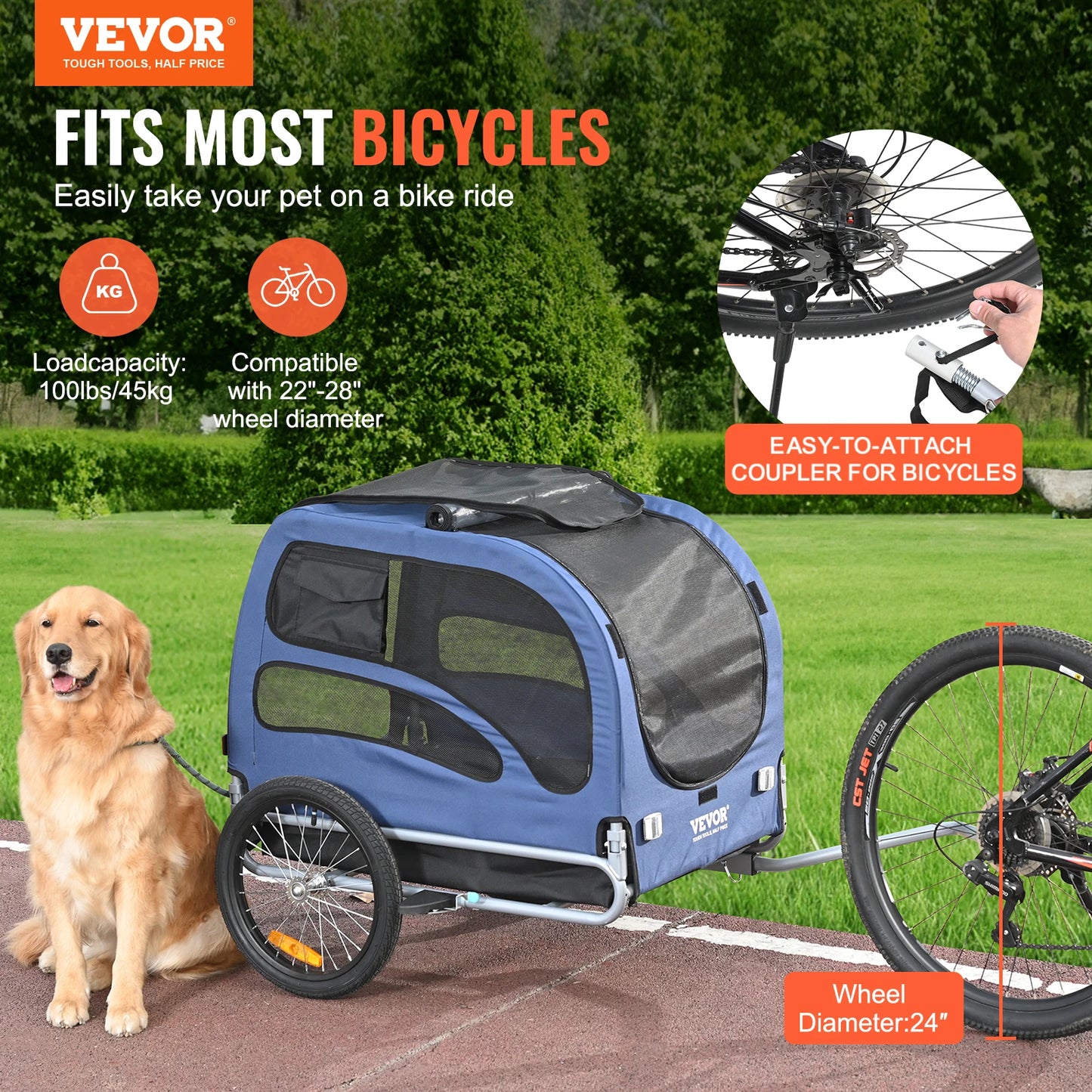 SucceBuy 100lbs Pet Cart Bicycle Carrier For Dogs Collapsible