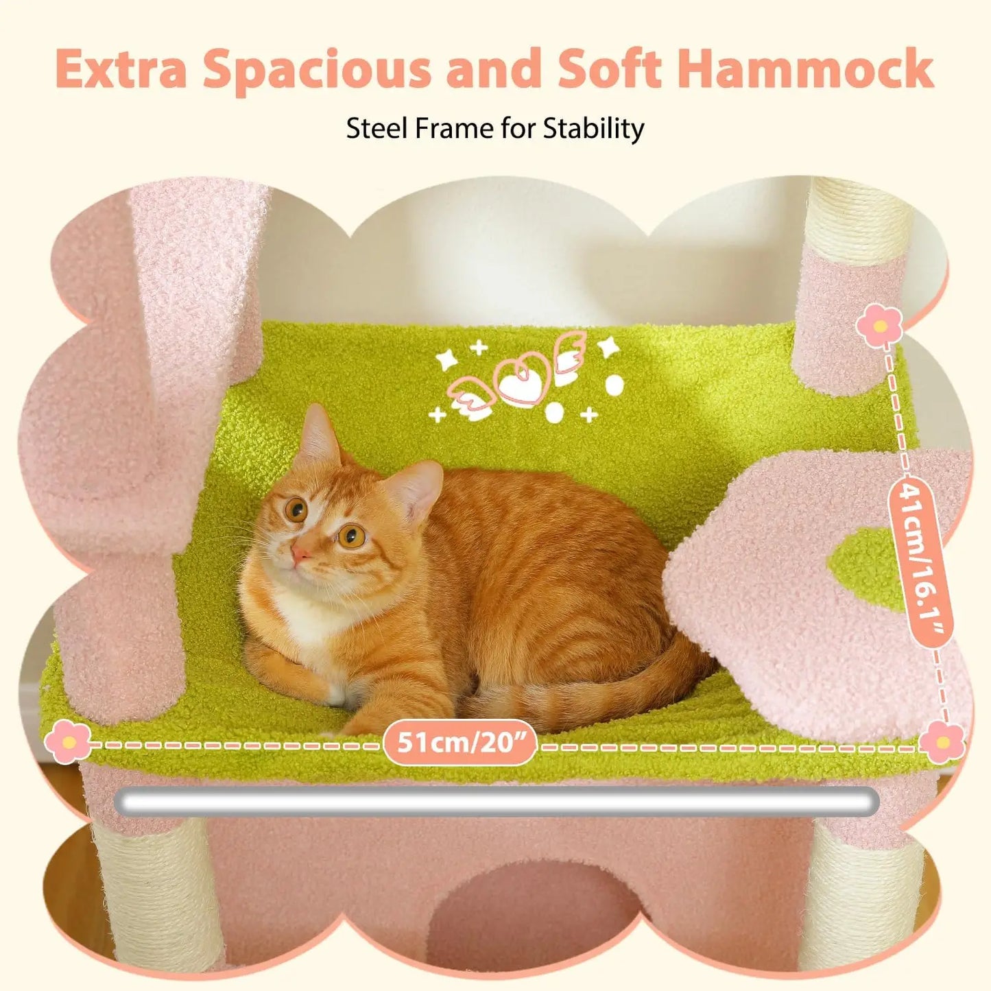 Floral Cat Tree With Steel Frame Hammock And Condos