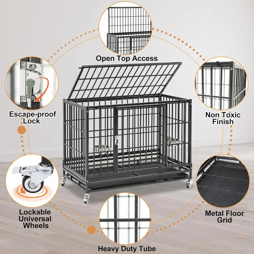 Heavy Duty Stackable Dog Crate With Lockable Door And Tray