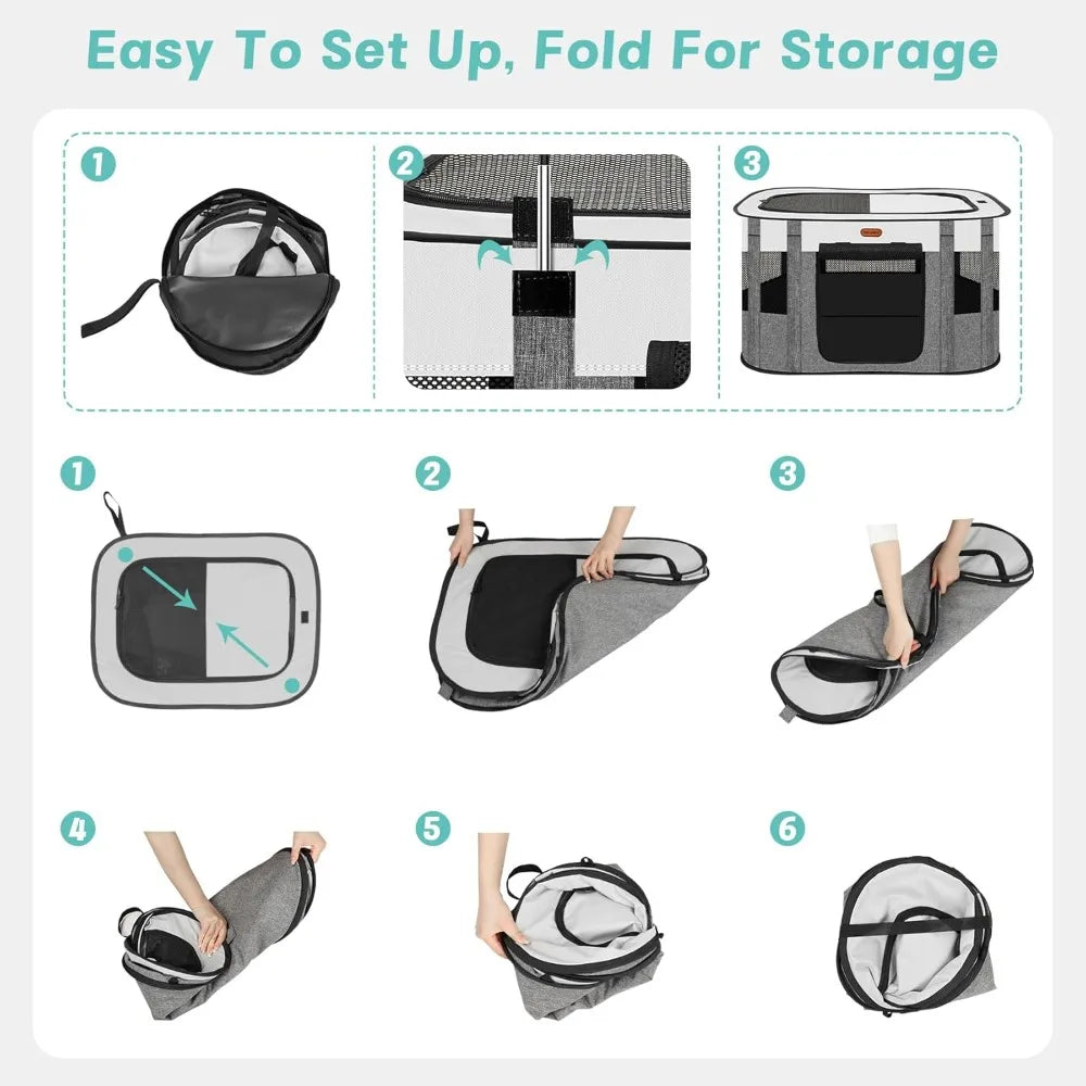 Foldable Pet Playpen Cat And Puppy With Carrying Case