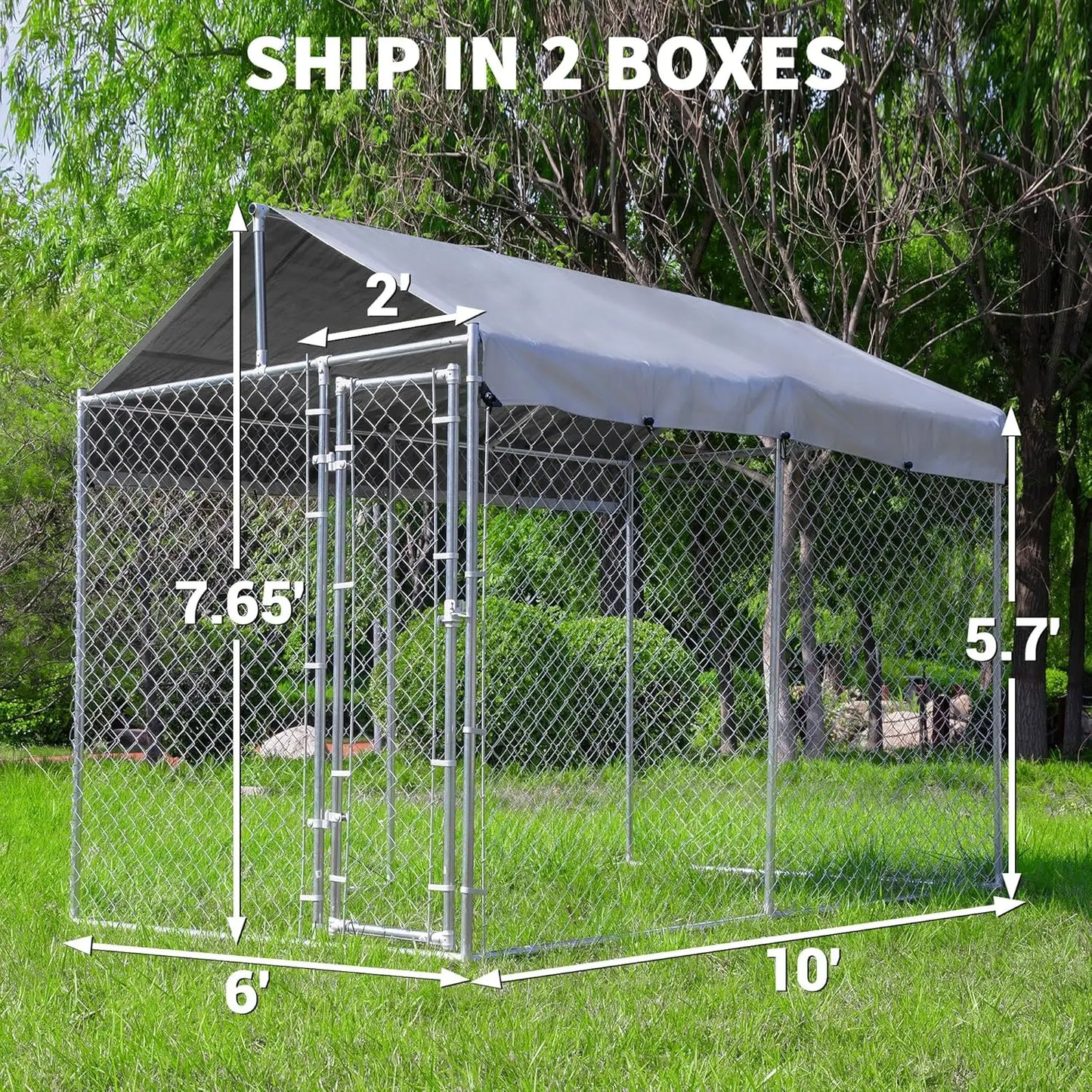 Outdoor Dog Kennel With Roof And Galvanized Chain Link