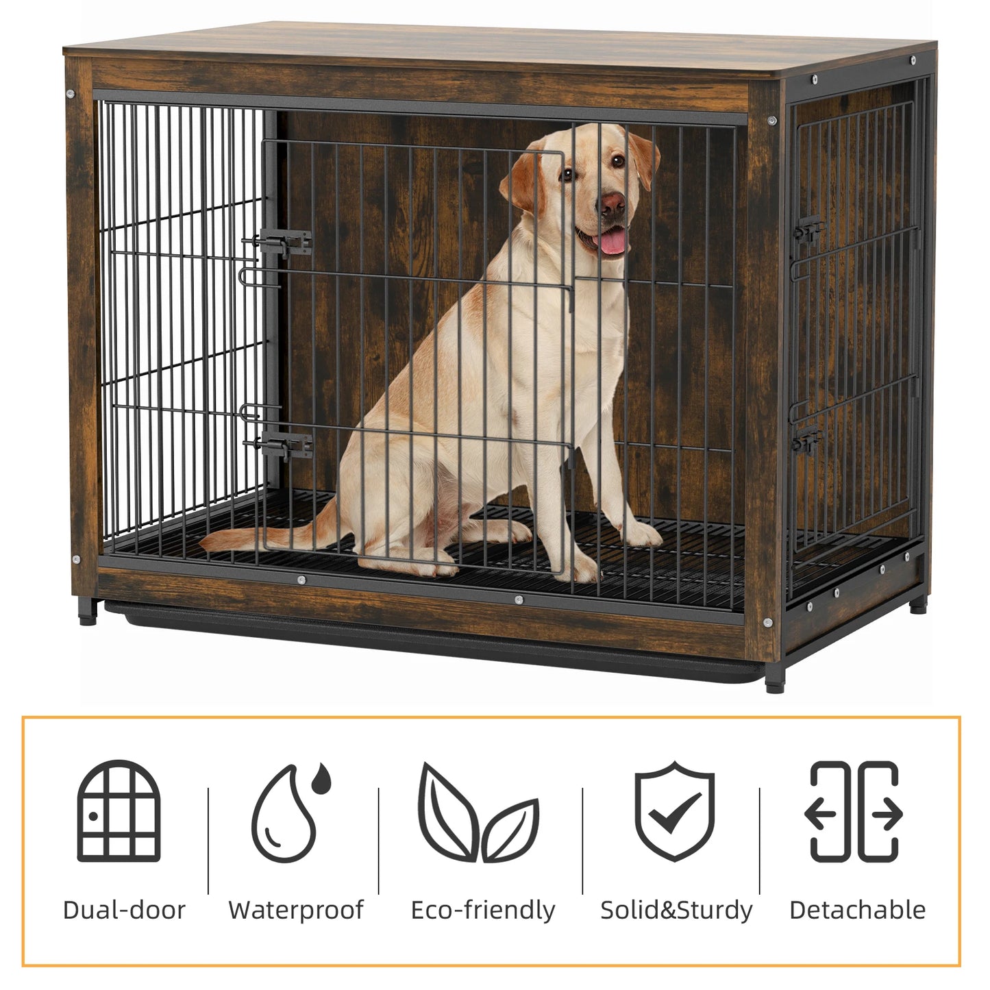 BINGOPAW Pet Cage Kennels With Two Doors And Removable Tray