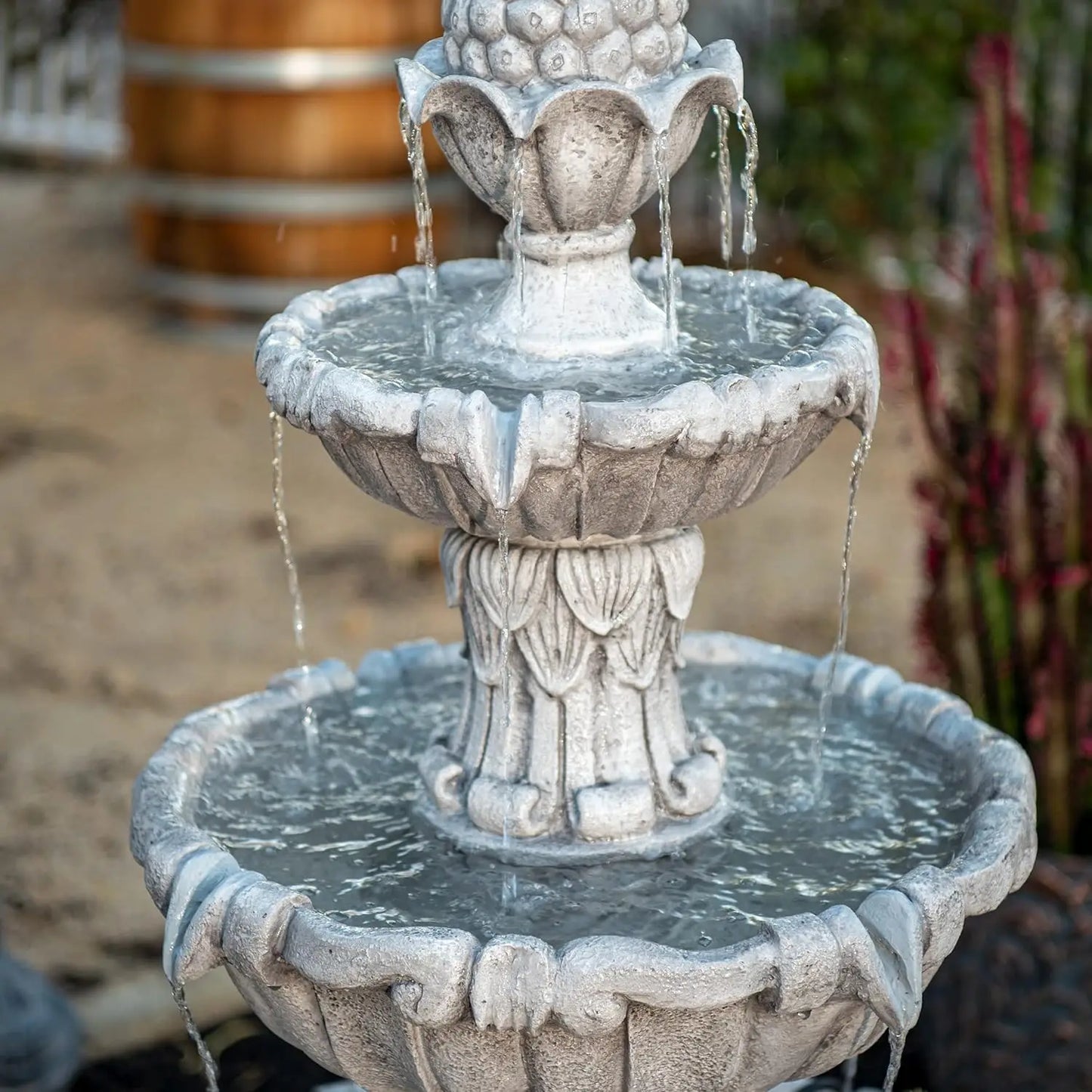 Three Tier Outdoor Water Fountain Freestanding Leaf Design Bird Bath