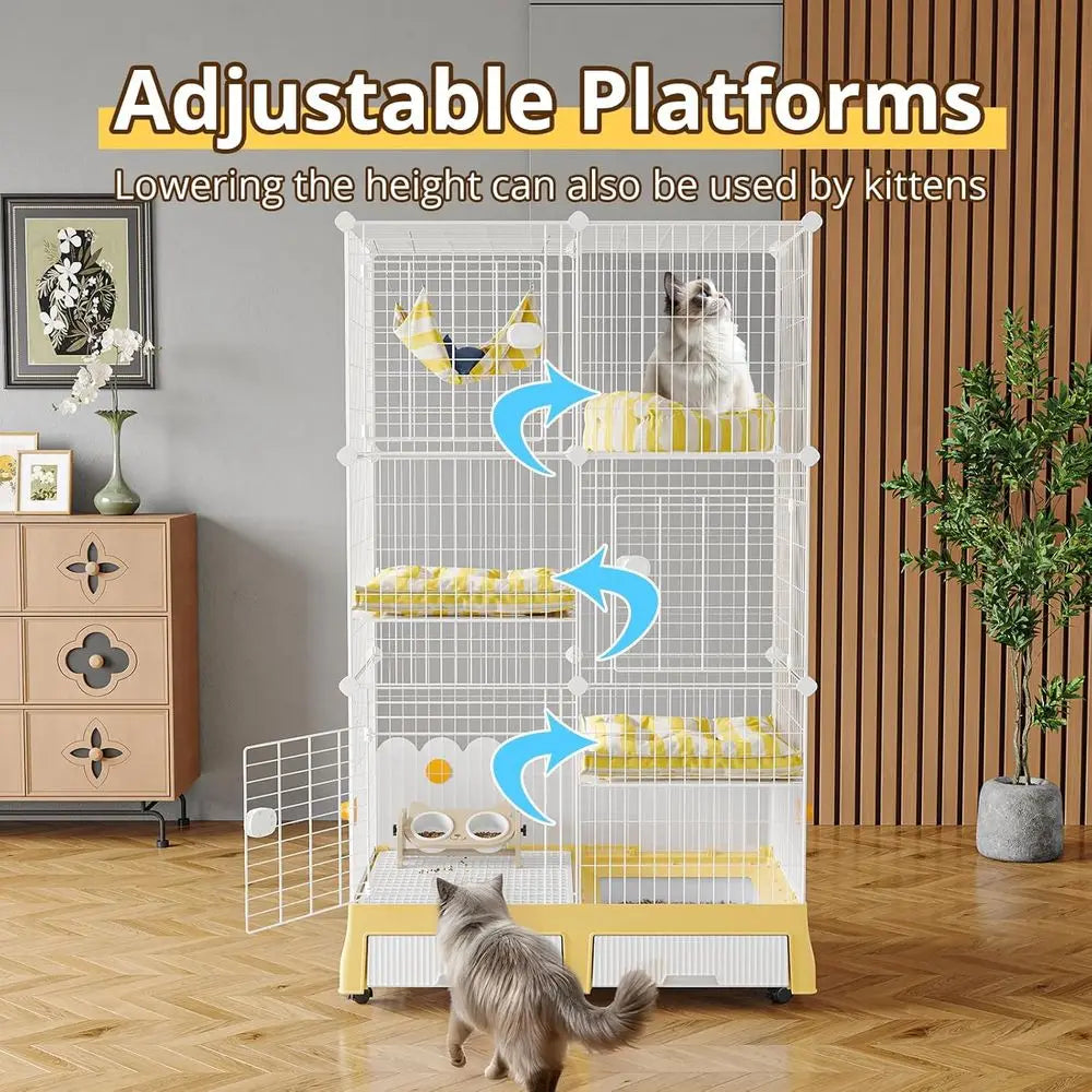 Cat Cage With Litter Box On Wheels For Three Cats Enclosure