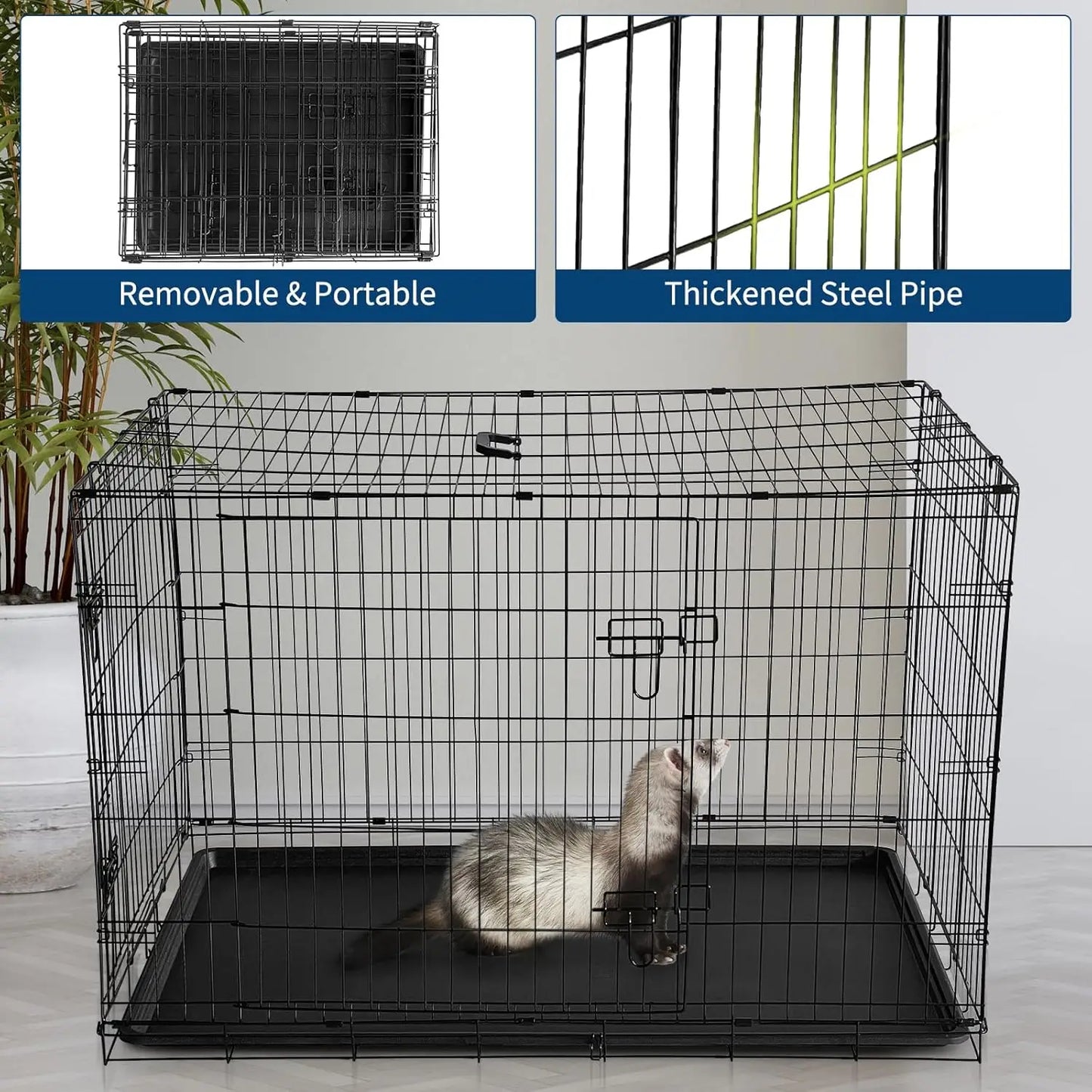 HiMISS Portable Folding Rabbit Cage With Tray And Doors