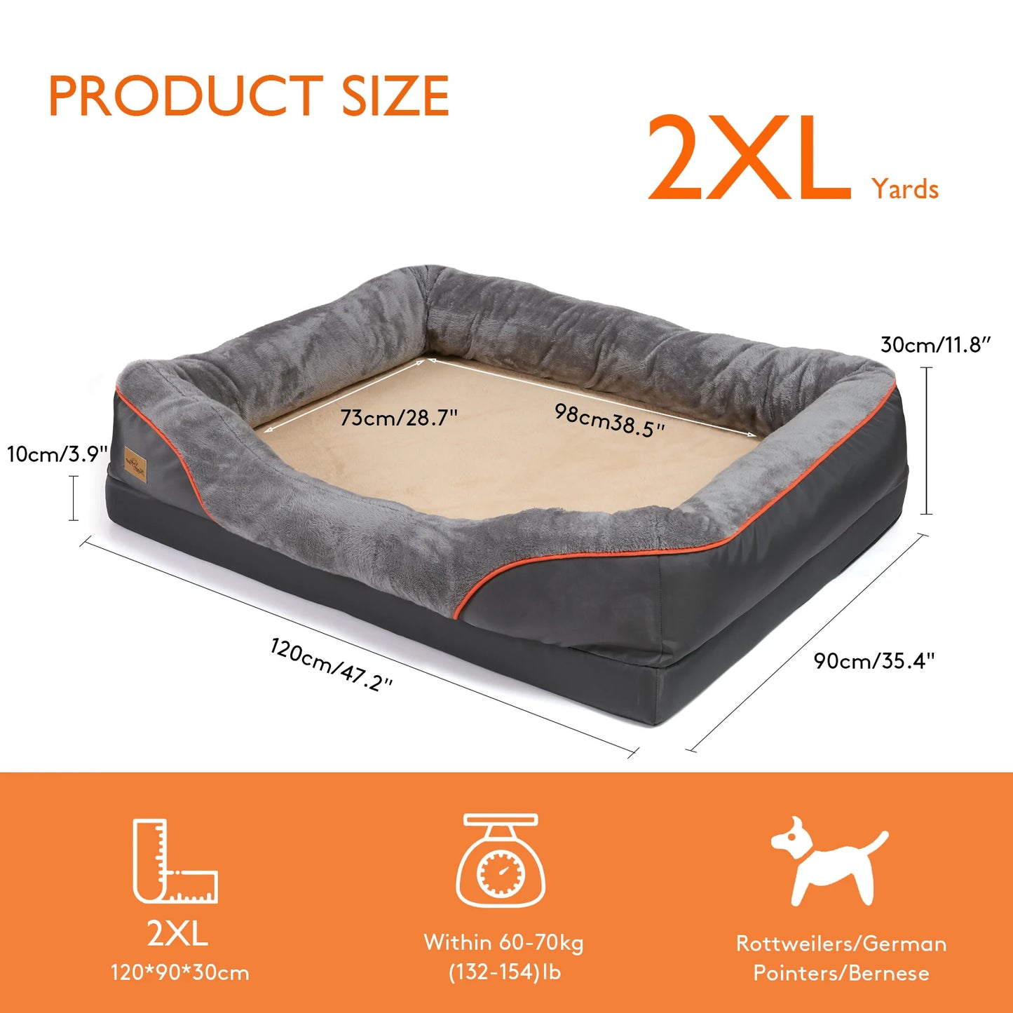 BINGOPAWCN Orthopedic Memory Foam Waterproof Dog Bed With Bolstered Edges