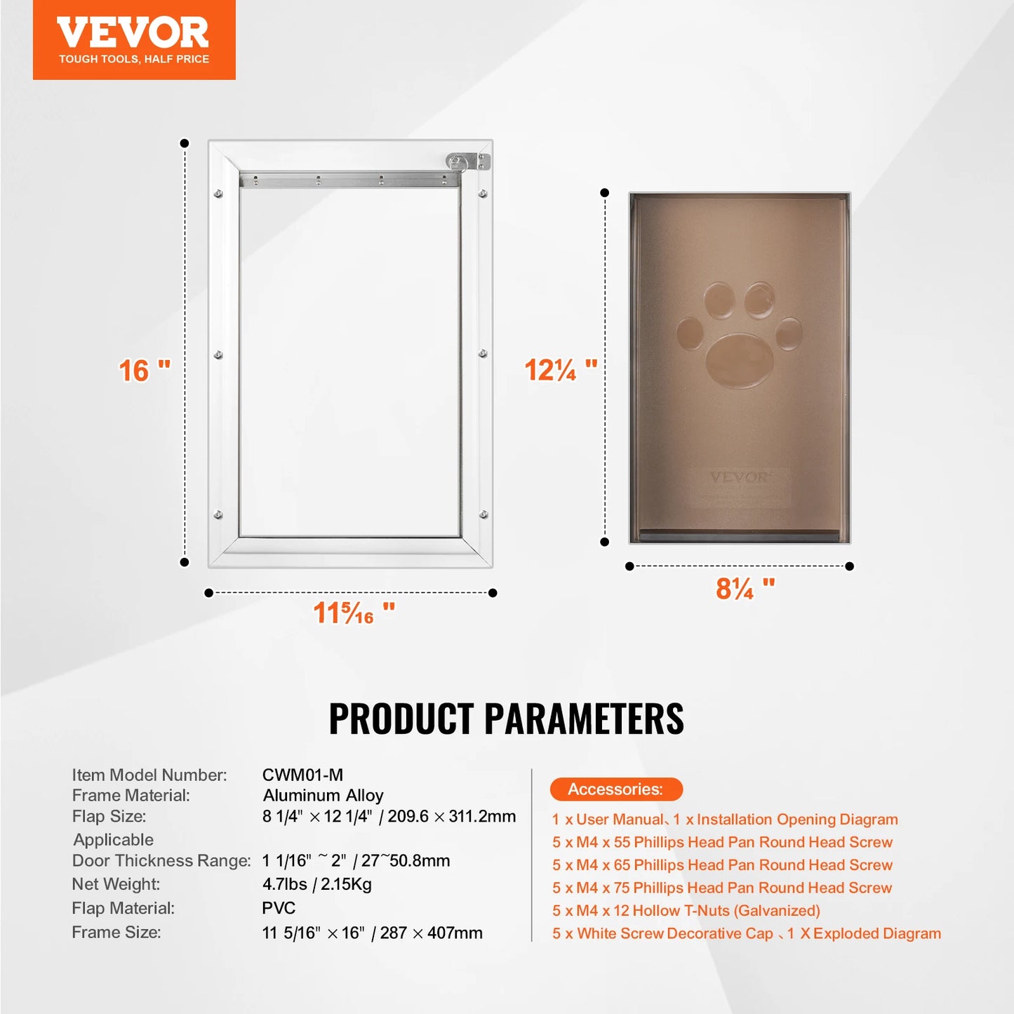 SucceBuy Weatherproof Aluminum Pet Door With Lock and Flap