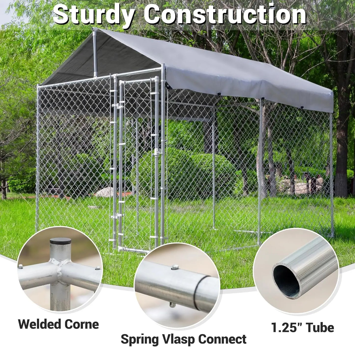 Outdoor Dog Kennel With Roof And Galvanized Chain Link