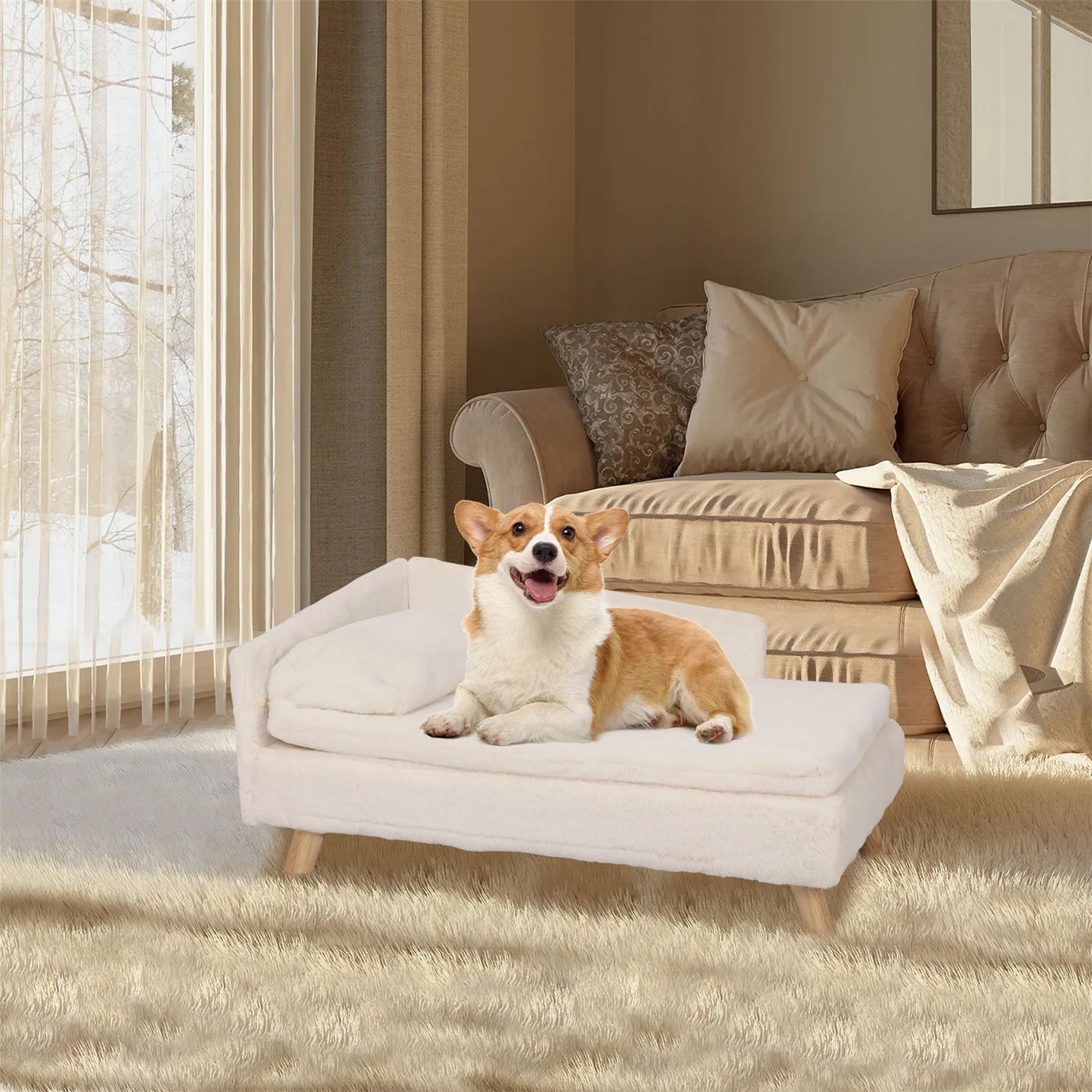 BINGOPAWCN Elevated Pet Bed With Cozy Pad And Wood Legs