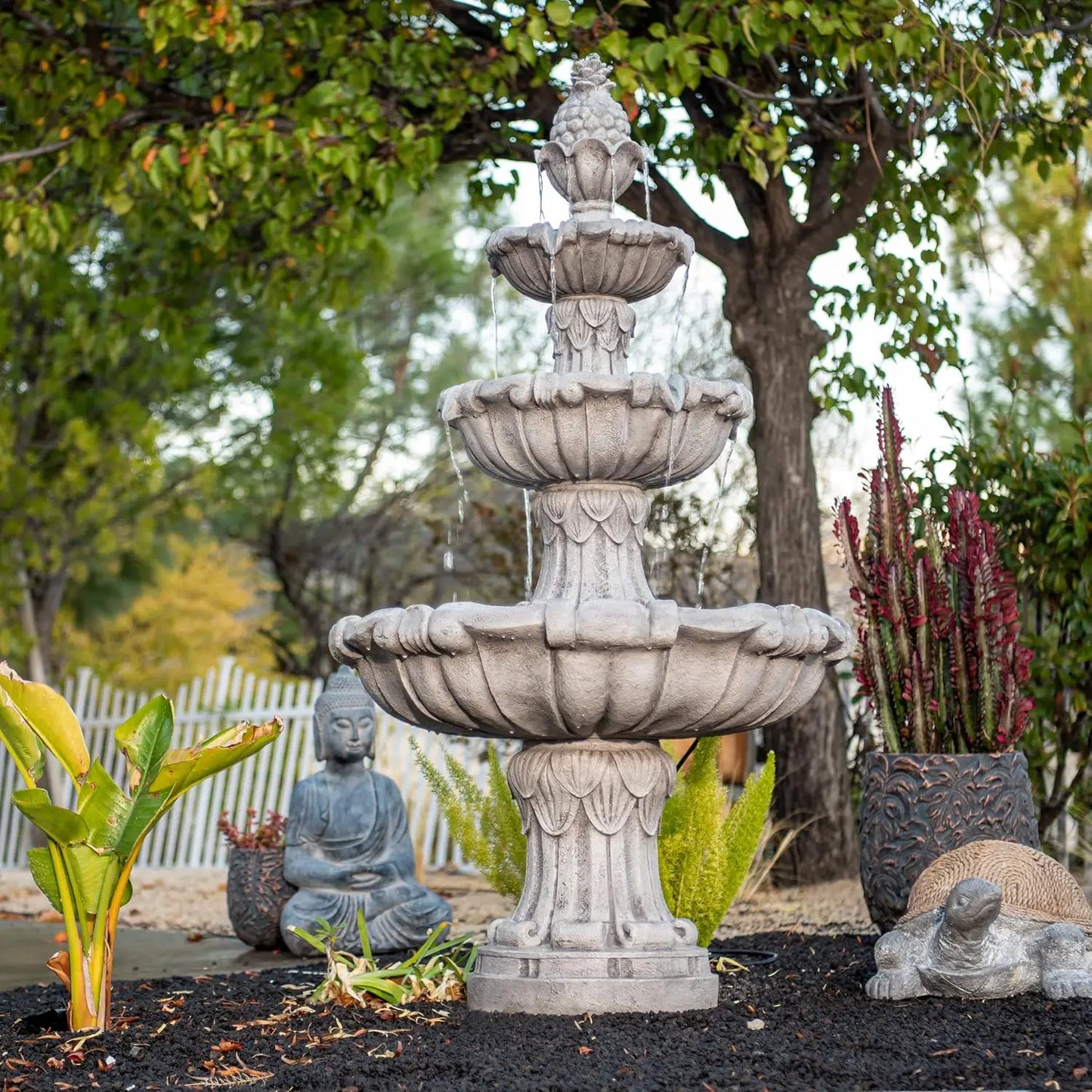 Three Tier Outdoor Water Fountain Freestanding Leaf Design Bird Bath