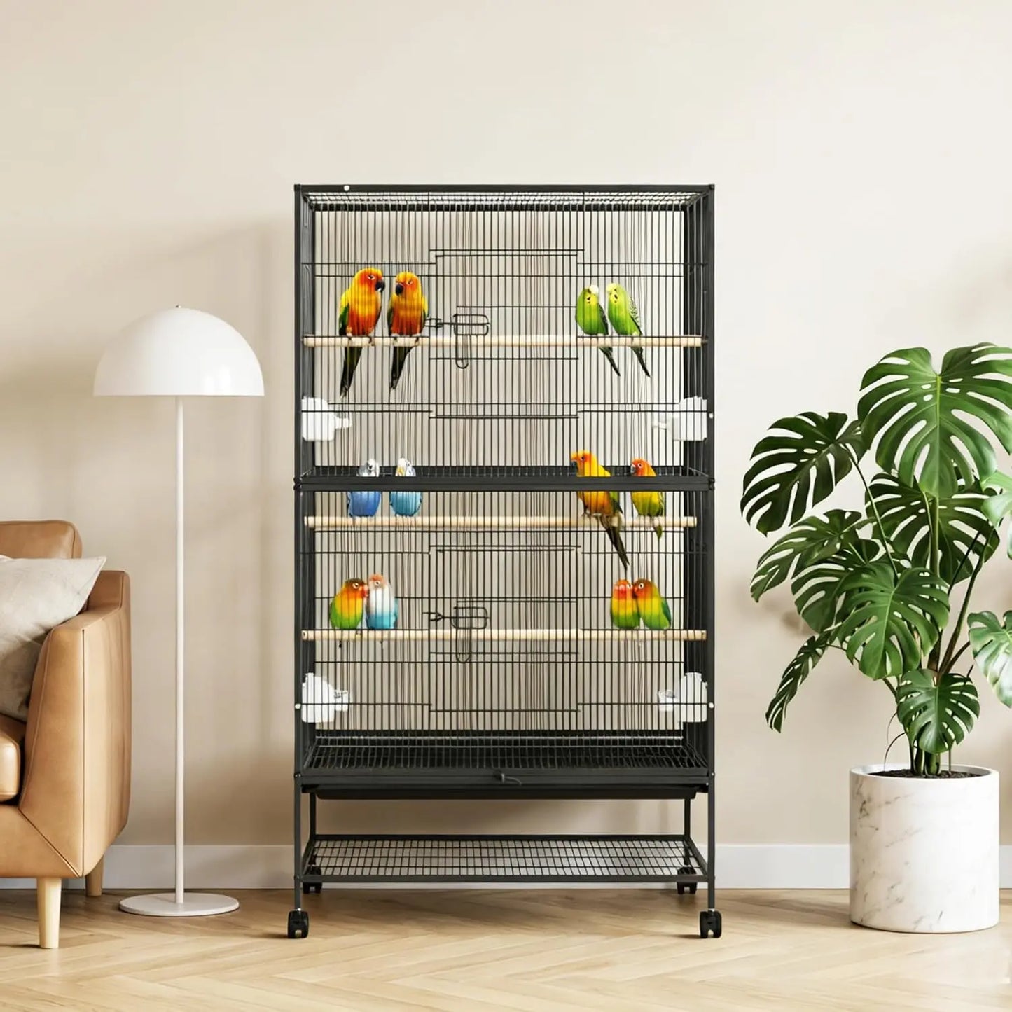 HiMISSCN Bird Cage With Rolling Storage Stands And Feed Bowls