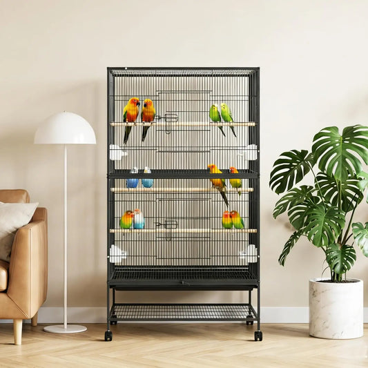 HiMISSCN Bird Cage With Rolling Storage Stands And Feed Bowls