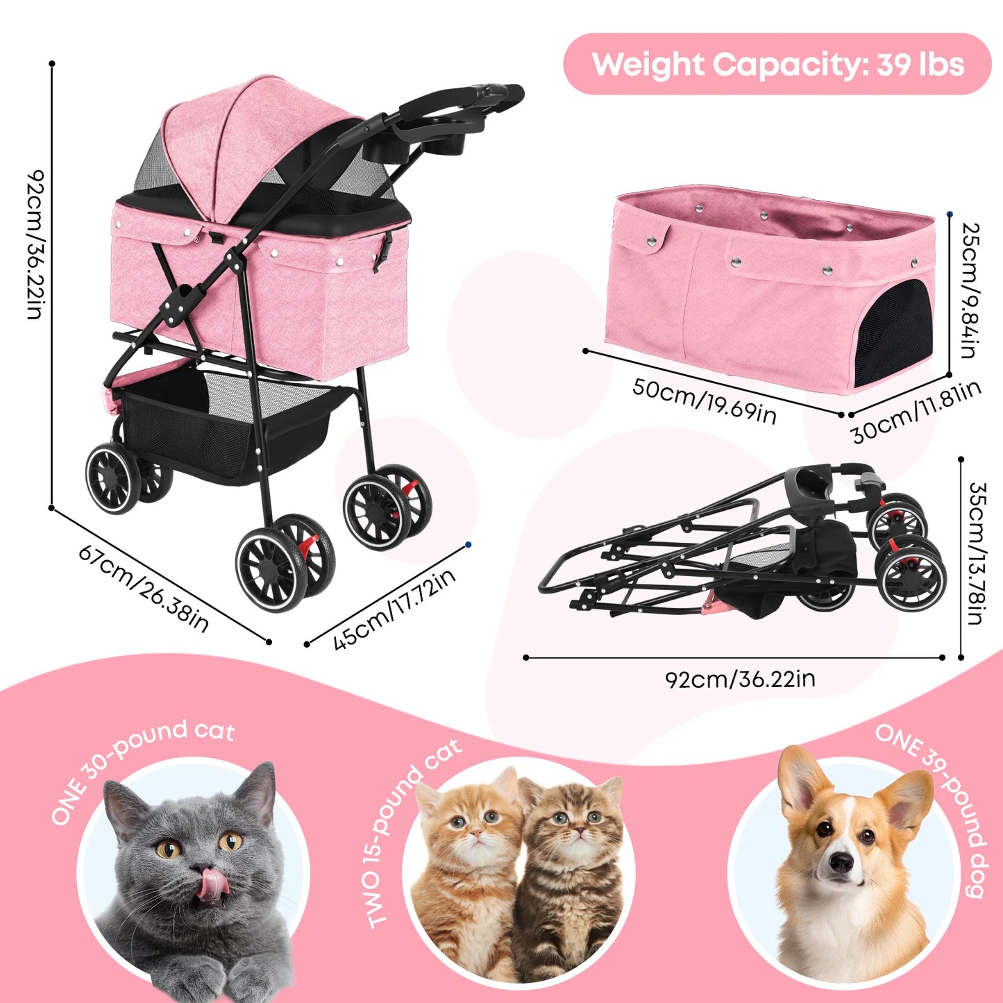 Chihuahua Pet Stroller For Small Dogs And Cats Portable Foldable