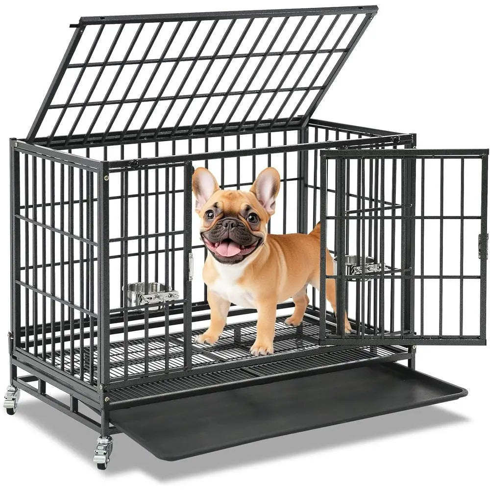 Heavy Duty Stackable Dog Crate With Lockable Door And Tray