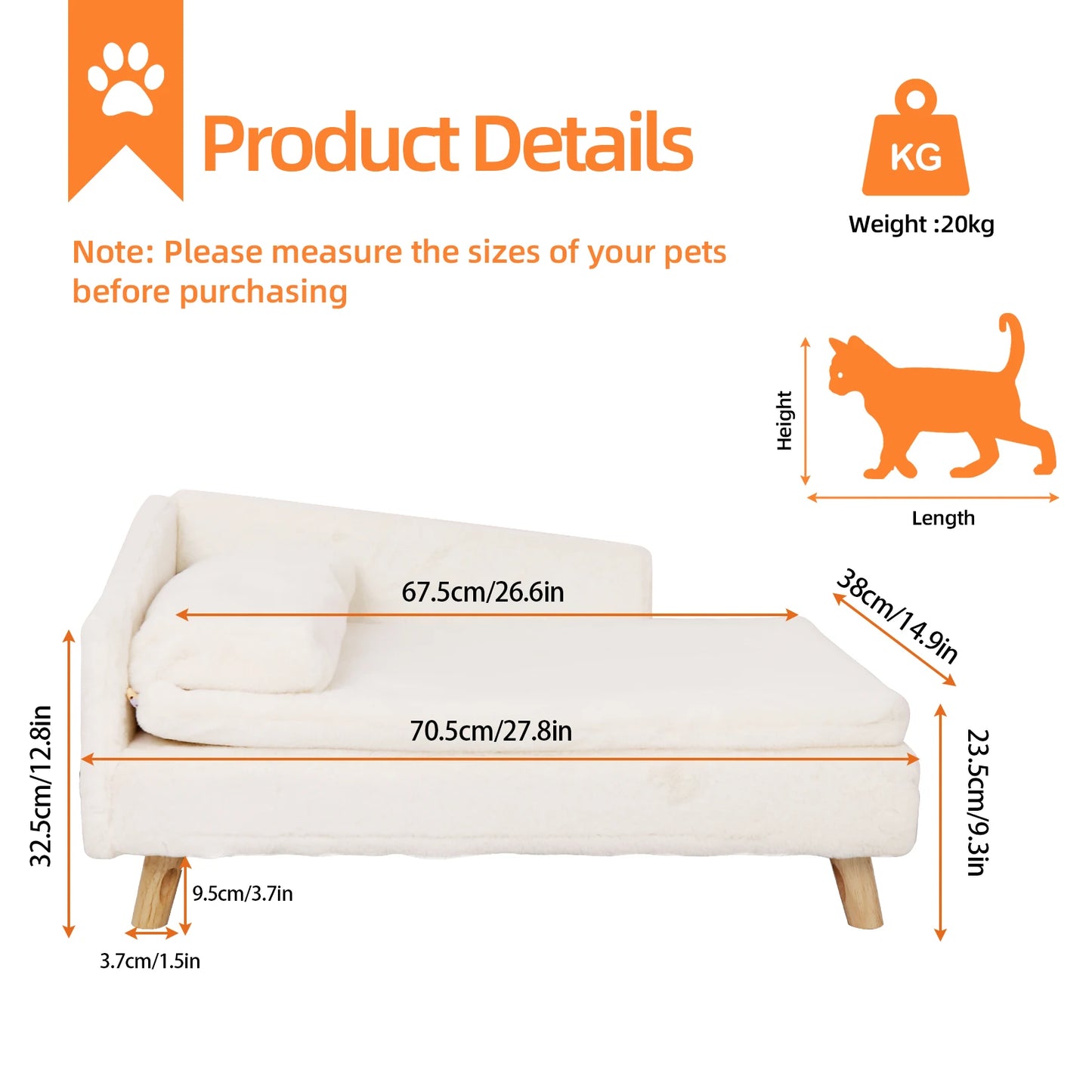 BINGOPAWCN Elevated Pet Bed With Cozy Pad And Wood Legs