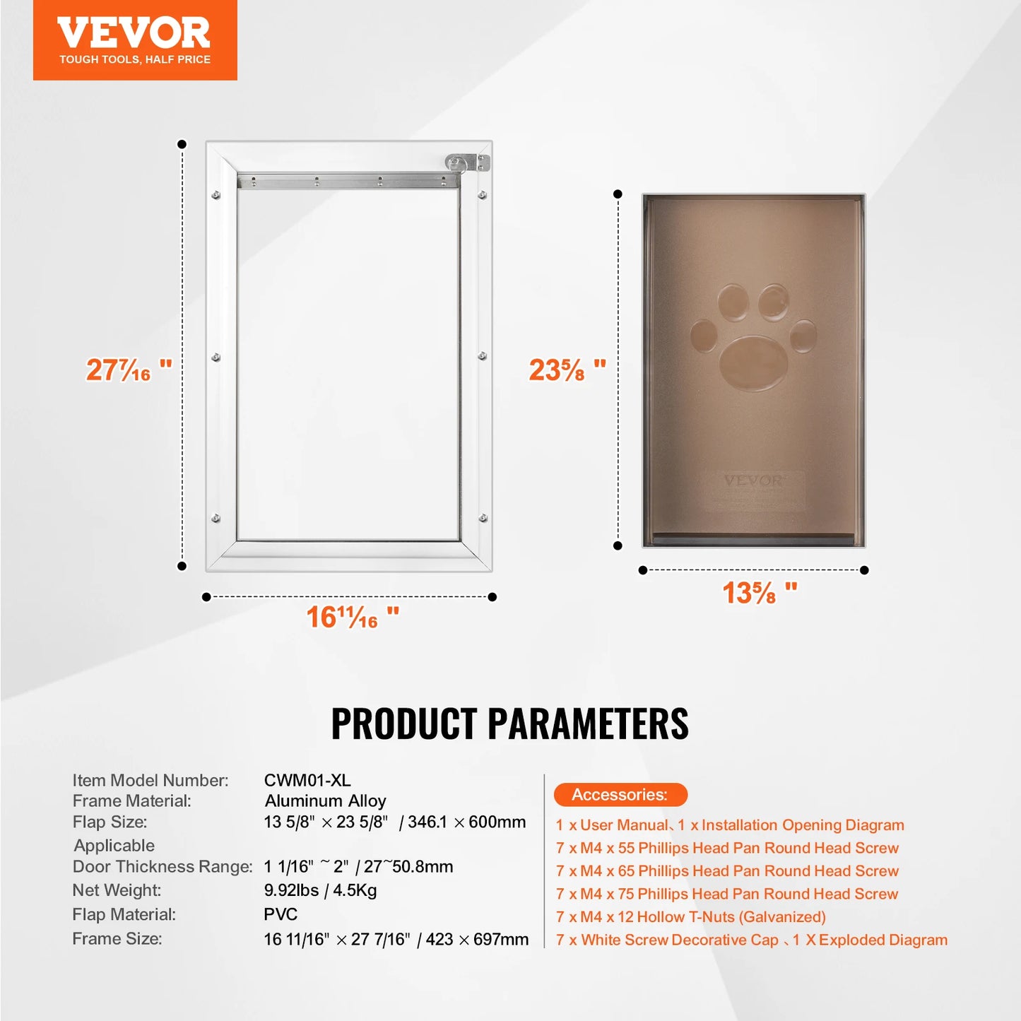 SucceBuy Weatherproof Aluminum Pet Door With Lock and Flap
